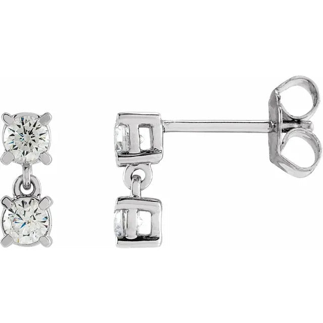 14K Gold Two - Stone Diamond Drop Earrings - Design Jewellers Edmonton