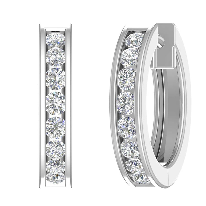 14K Gold Wide Channel Set Diamond Huggie Hoop Earrings - Design Jewellers Edmonton