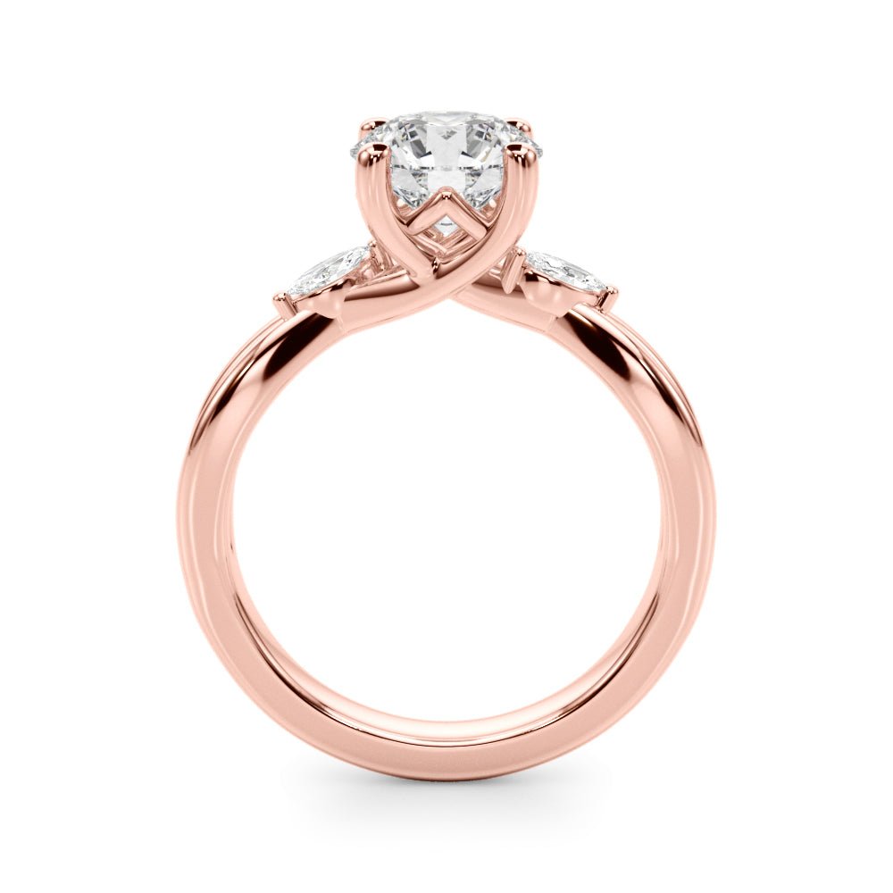 14K Round Brilliant Diamond Design with Marquise Cut Accented Twisted Shoulders - Engagement rings - Design Jewellers Edmonton