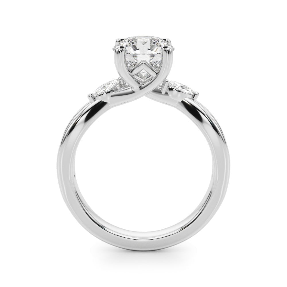 14K Round Brilliant Diamond Design with Marquise Cut Accented Twisted Shoulders - Engagement rings - Design Jewellers Edmonton