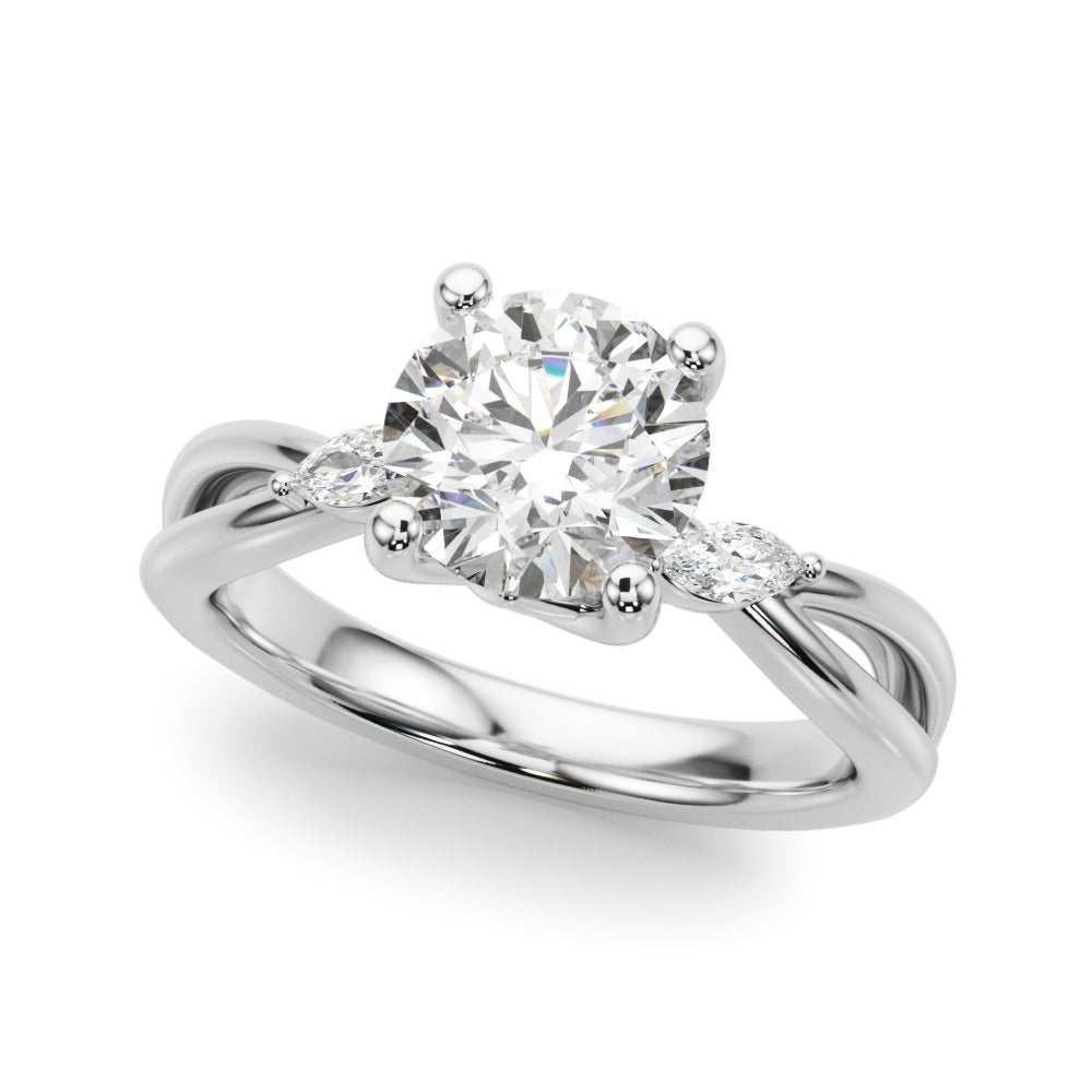 14K  Round Brilliant Diamond Design with Marquise Cut Accented Twisted Shoulders
