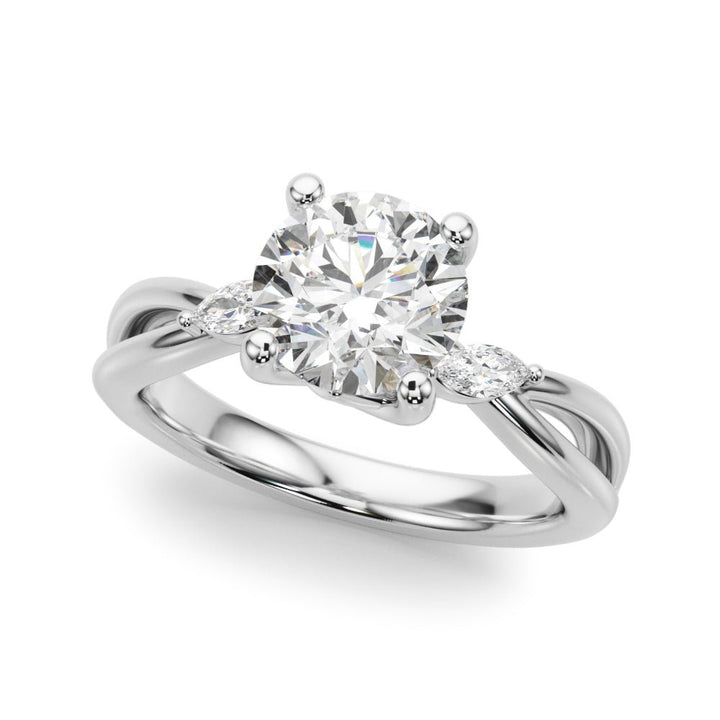 14K Round Brilliant Diamond Design with Marquise Cut Accented Twisted Shoulders - Engagement rings - Design Jewellers Edmonton