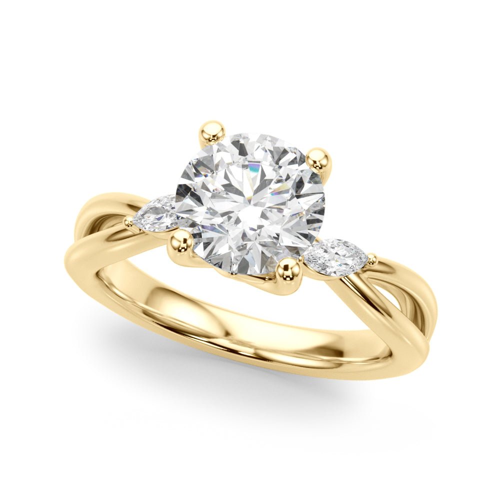 14K Round Brilliant Diamond Design with Marquise Cut Accented Twisted Shoulders - Engagement rings - Design Jewellers Edmonton