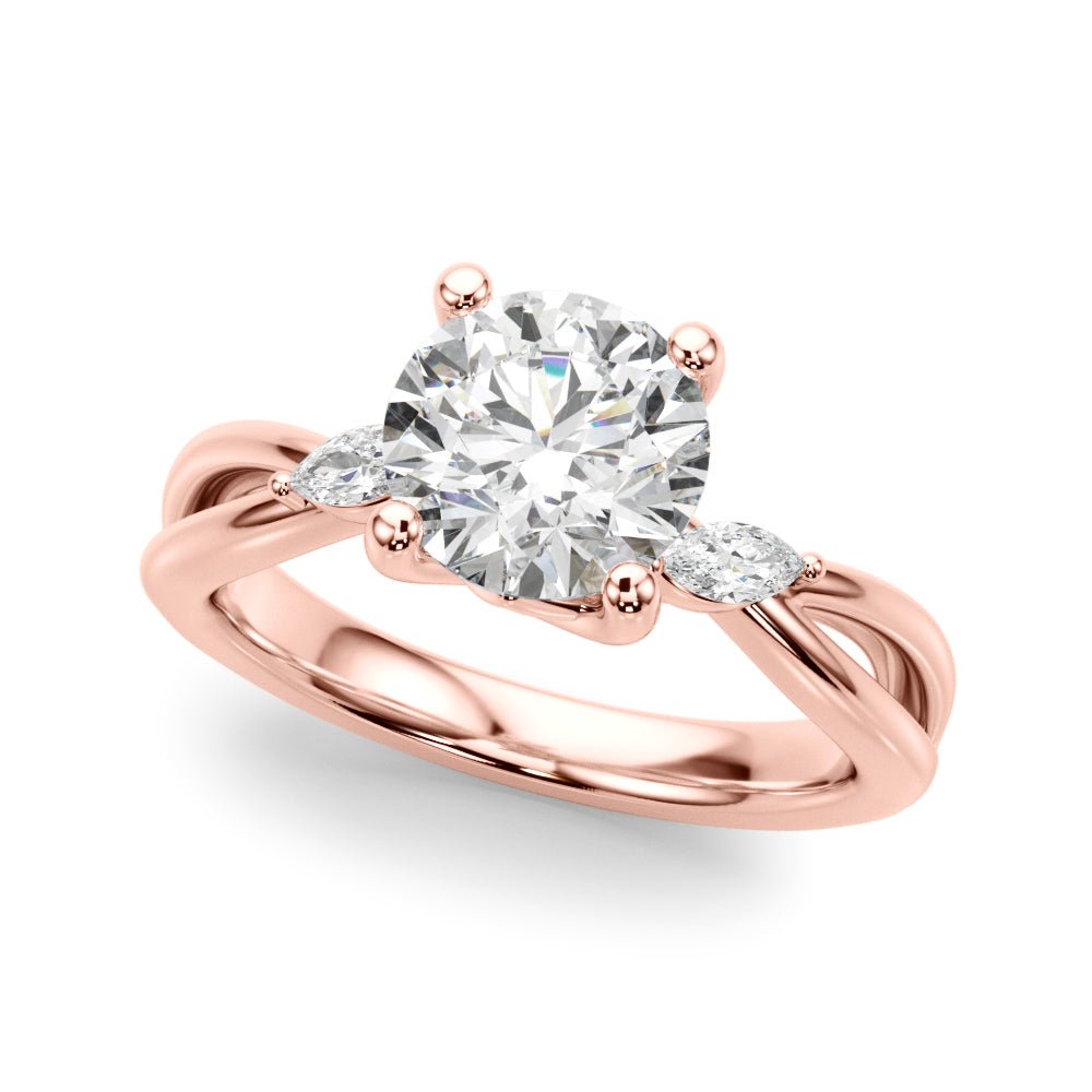 14K Round Brilliant Diamond Design with Marquise Cut Accented Twisted Shoulders - Engagement rings - Design Jewellers Edmonton
