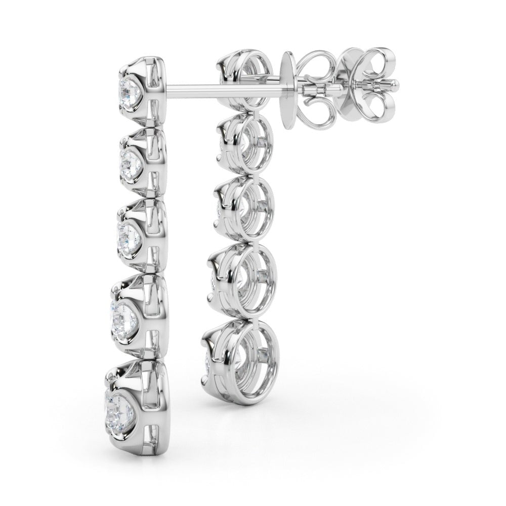 14K Round Cut Graduated Diamond Linear Drop Earrings - Hoop Earrings - Design Jewellers Edmonton