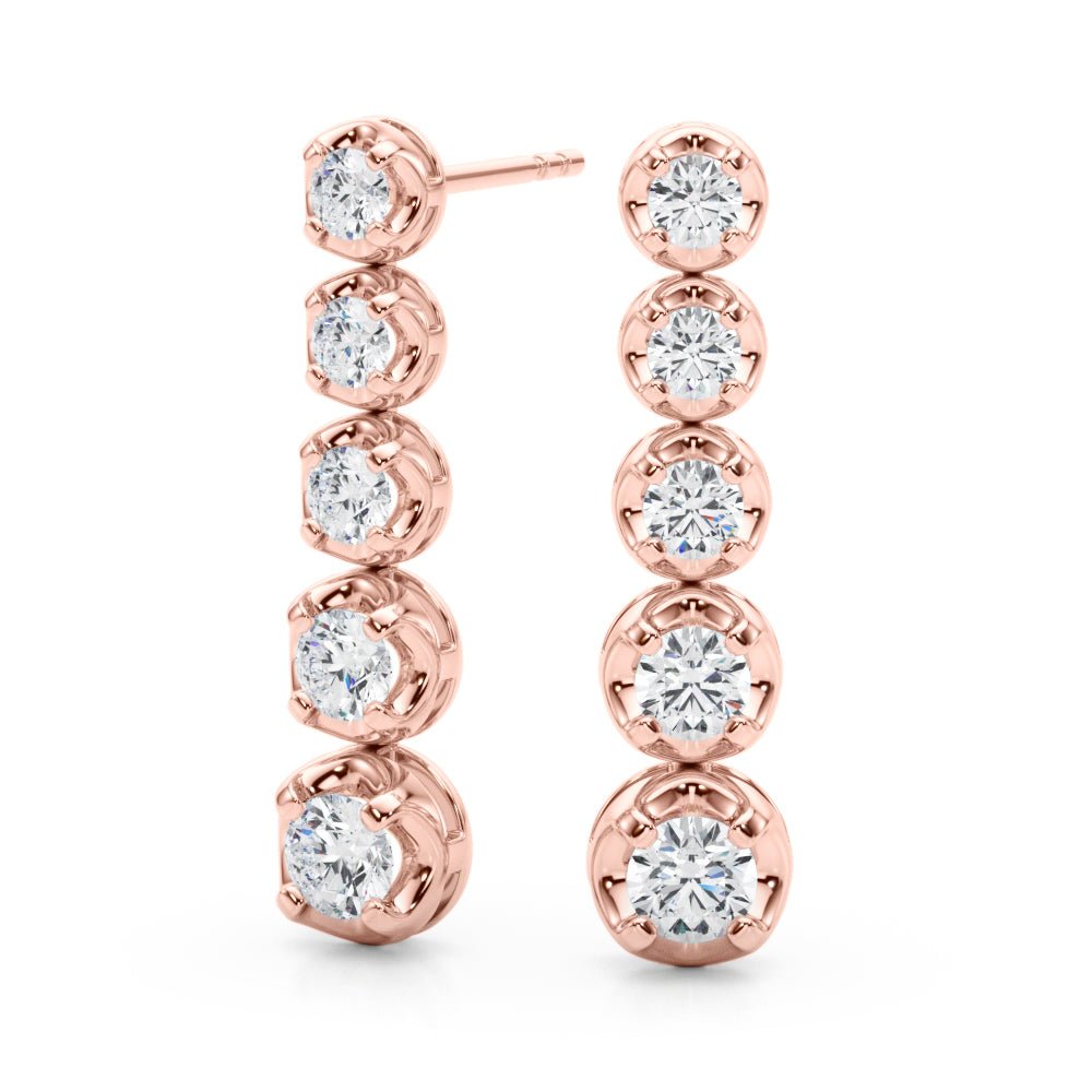 14K Round Cut Graduated Diamond Linear Drop Earrings - Hoop Earrings - Design Jewellers Edmonton