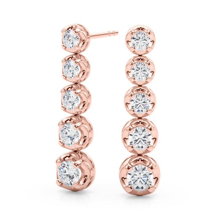14K Round Cut Graduated Diamond Linear Drop Earrings - Hoop Earrings - Design Jewellers Edmonton