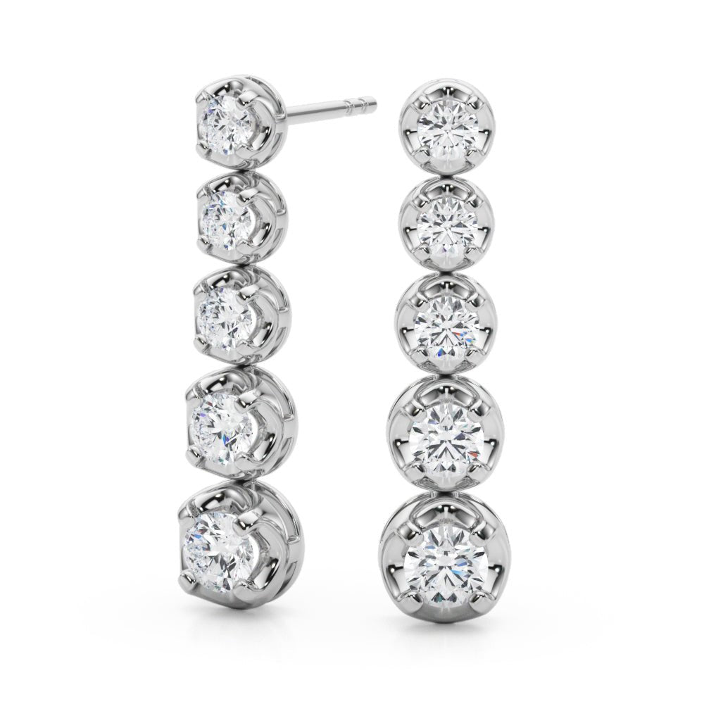 14K Round Cut Graduated Diamond Linear Drop Earrings