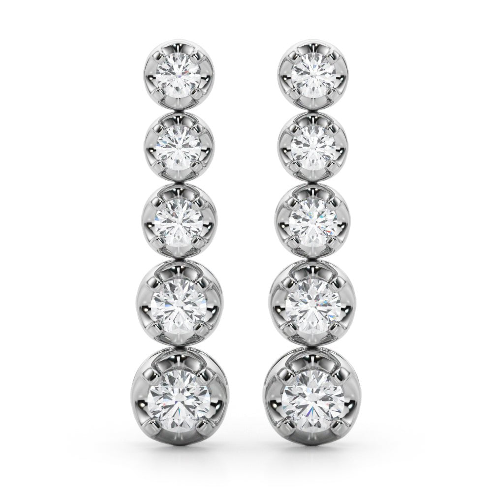 14K Round Cut Graduated Diamond Linear Drop Earrings - Hoop Earrings - Design Jewellers Edmonton
