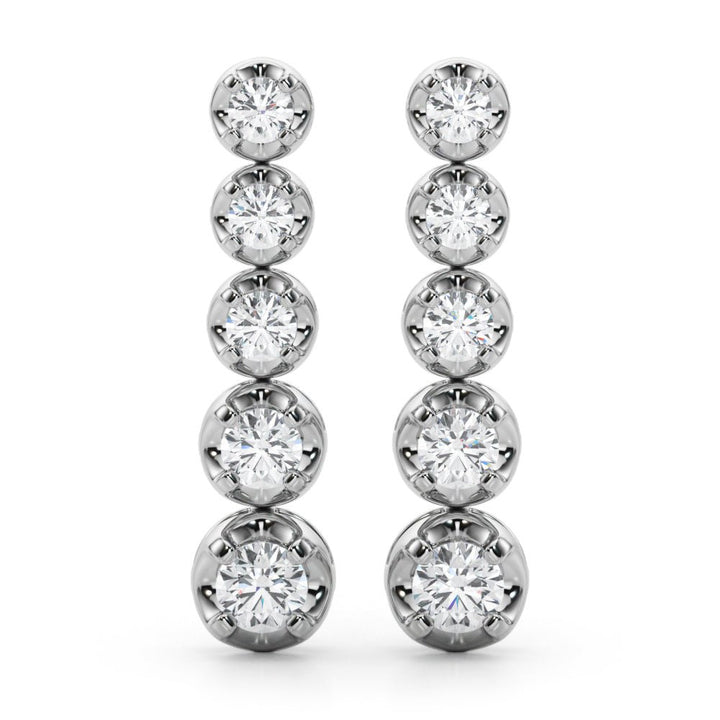 14K Round Cut Graduated Diamond Linear Drop Earrings - Hoop Earrings - Design Jewellers Edmonton