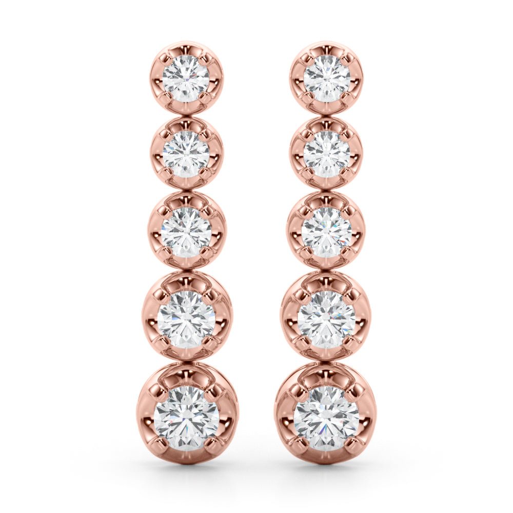 14K Round Cut Graduated Diamond Linear Drop Earrings - Hoop Earrings - Design Jewellers Edmonton