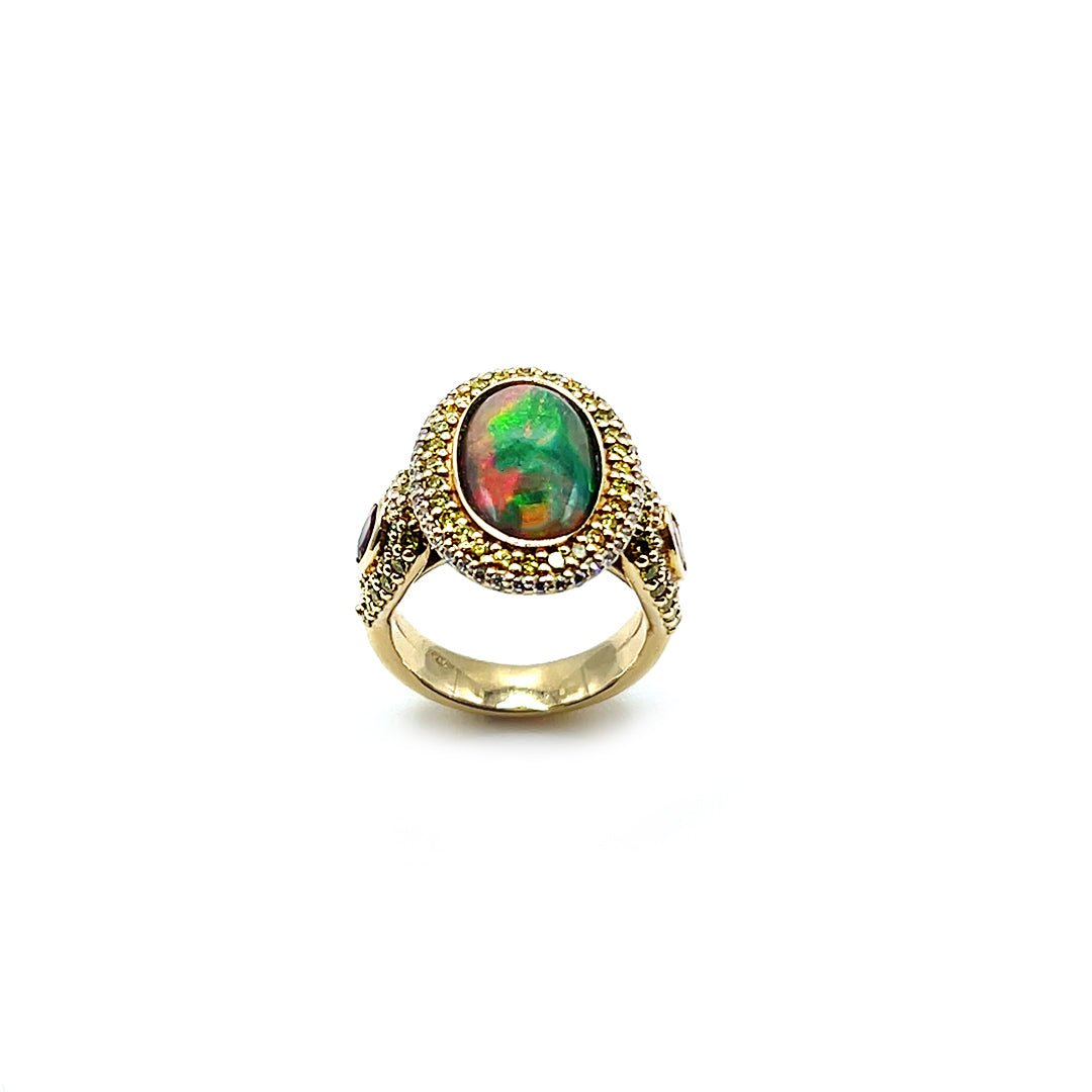 14K Stunning Dark Opal Custom Design Gemstone and Diamond Ring - Engagement rings - Design Jewellers Edmonton