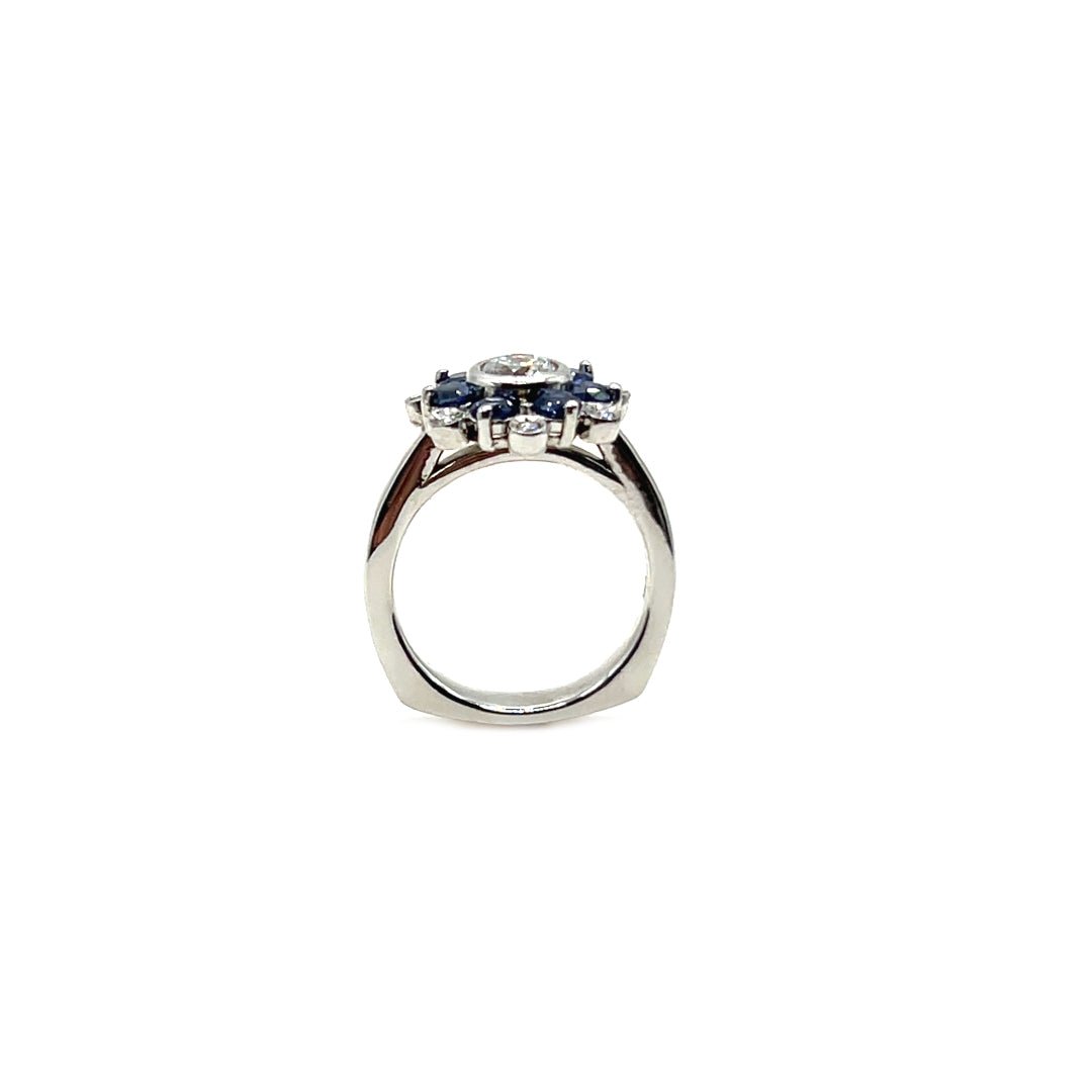 14K Stunning Sapphire and Diamond Cluster Design With Bezel Set Diamonds - Engagement rings - Design Jewellers Edmonton