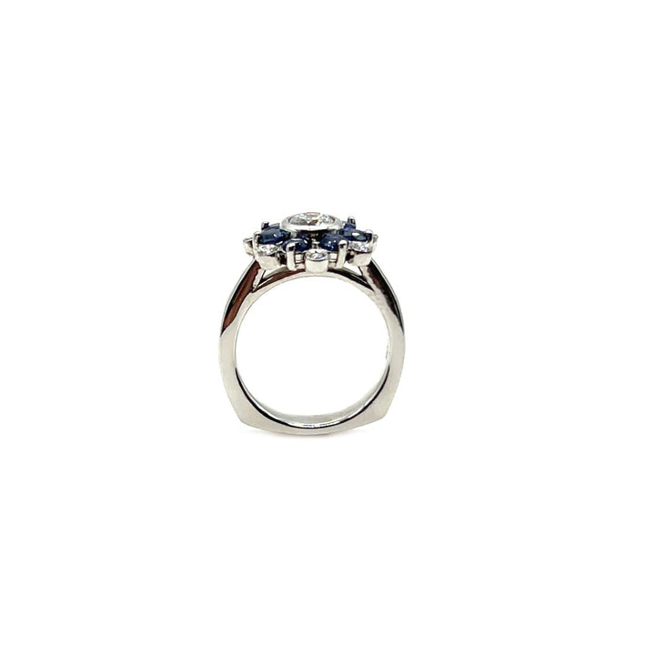 14K Stunning Sapphire and Diamond Cluster Design With Bezel Set Diamonds - Engagement rings - Design Jewellers Edmonton