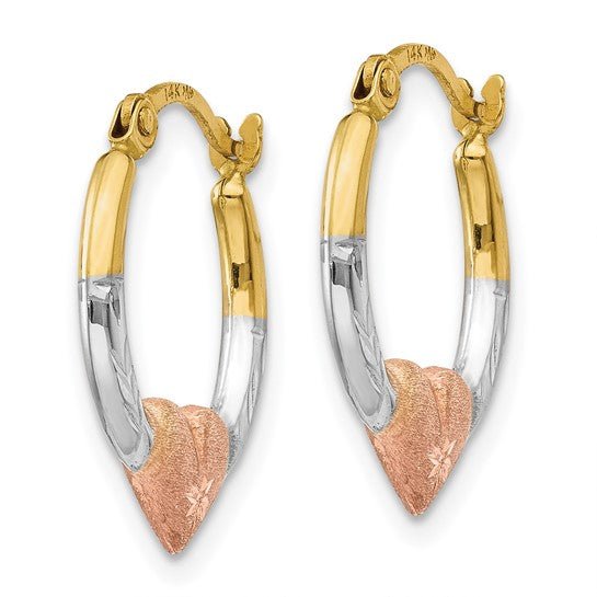 14K Tri - Color Gold Heart Hoop Earrings - Hoop Earrings - Design Jewellers Edmonton