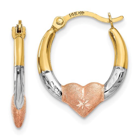 14K Tri - Color Gold Heart Hoop Earrings - Hoop Earrings - Design Jewellers Edmonton