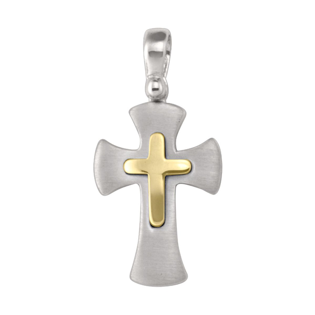 14K Two-Tone Gold Flared Cross Pendant