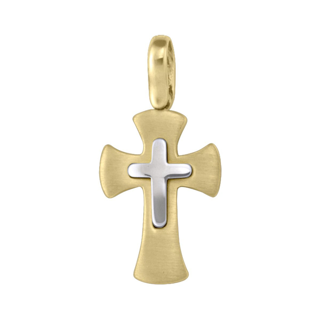 14K Two-Tone Gold Flared Cross Pendant