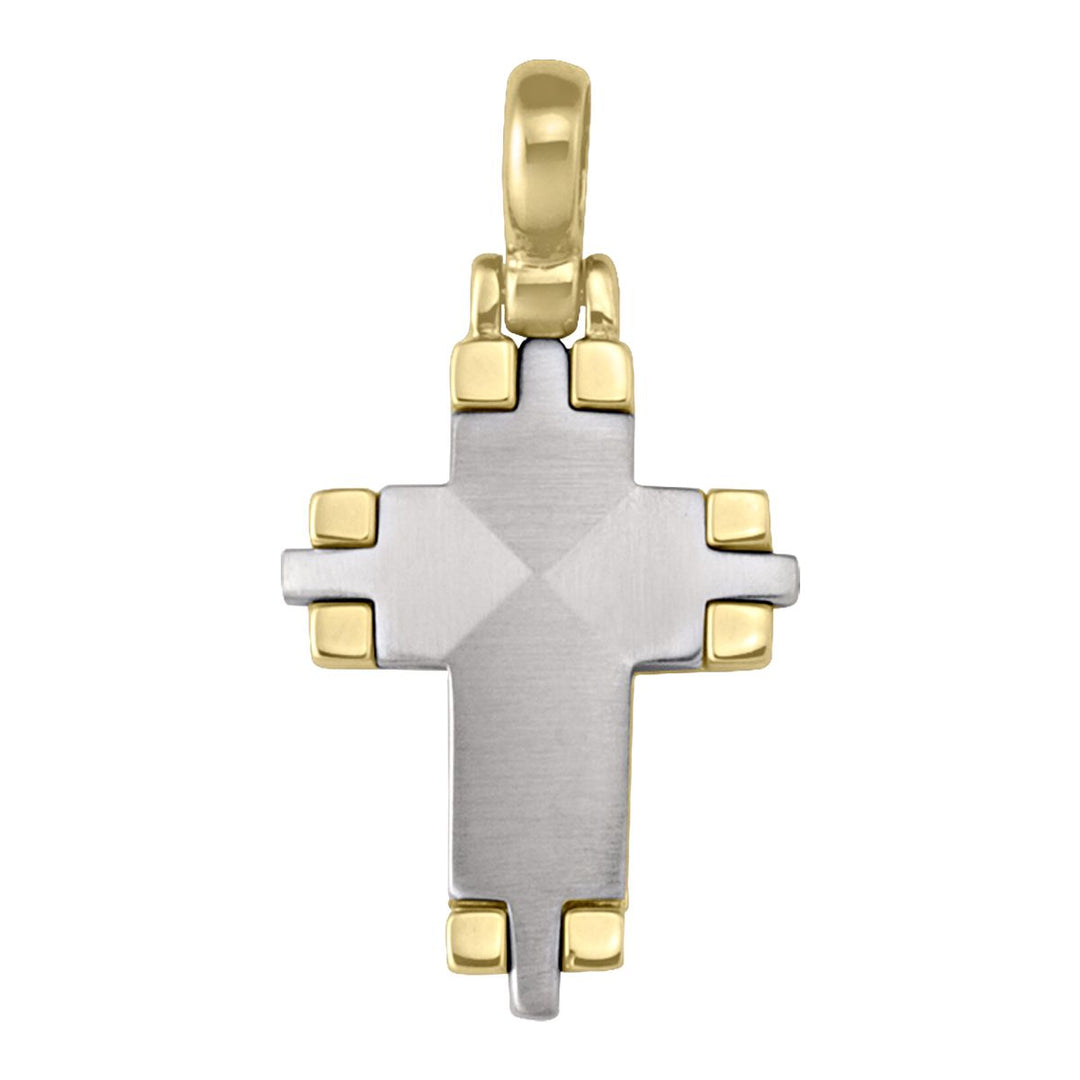 14K Two-Tone Gold Geometric Accent Cross Pendant