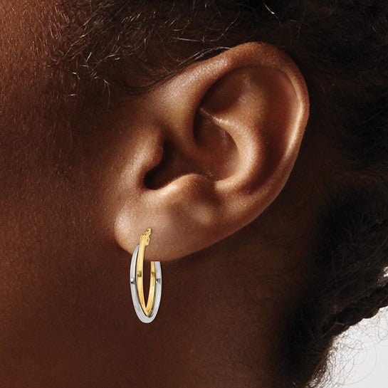 14K Two - Tone Gold Interlocking Hoop Earrings - Hoop Earrings - Design Jewellers Edmonton