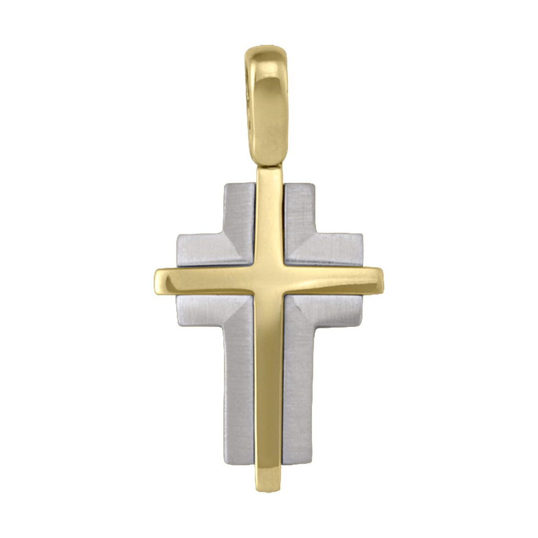 14K Two-Tone Gold Modern Cross Pendant