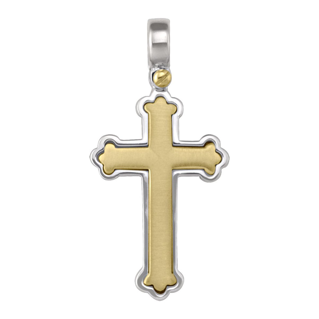 14K Two-Tone Gold Scalloped Cross Pendant