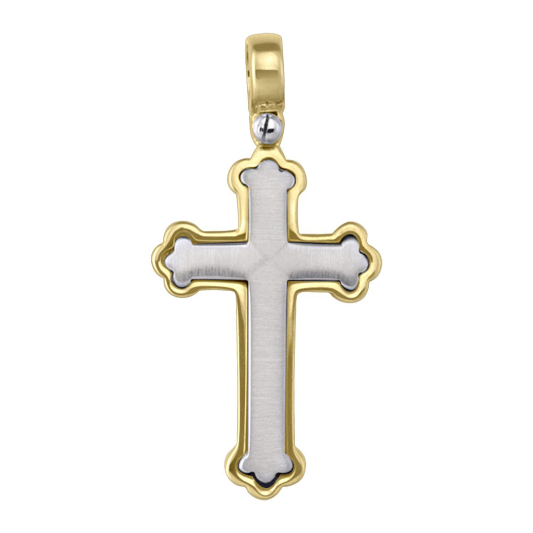 14K Two-Tone Gold Scalloped Cross Pendant