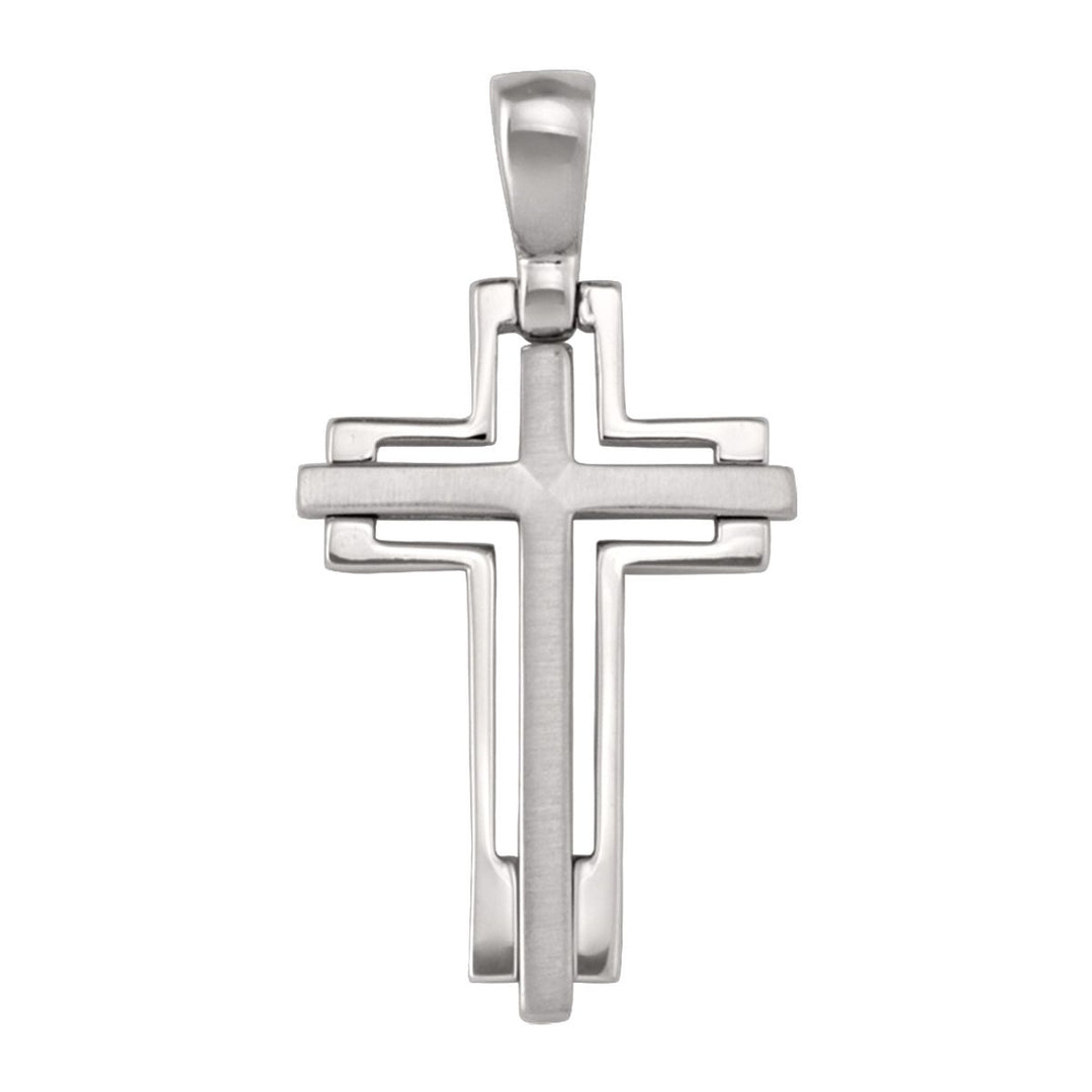 14K White Gold Architectural Cross Pendant