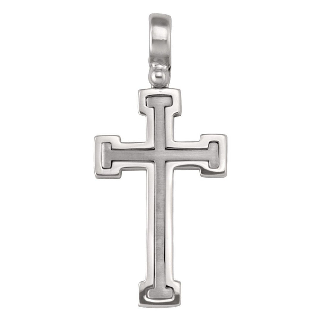 14K White Gold Channel Border Cross Pendant