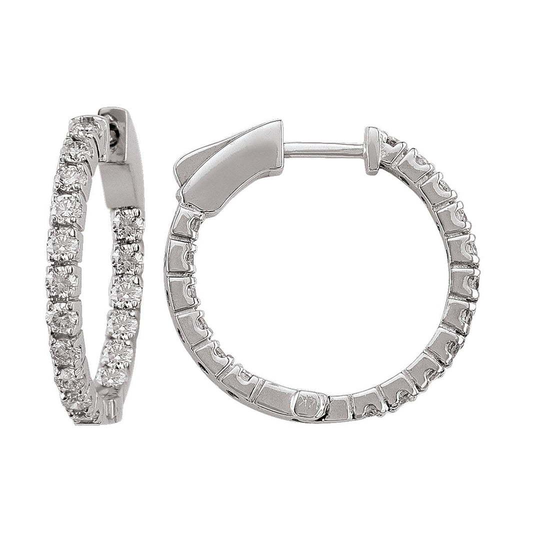 14K White Gold Diamond Inside Outside Hoop Earrings