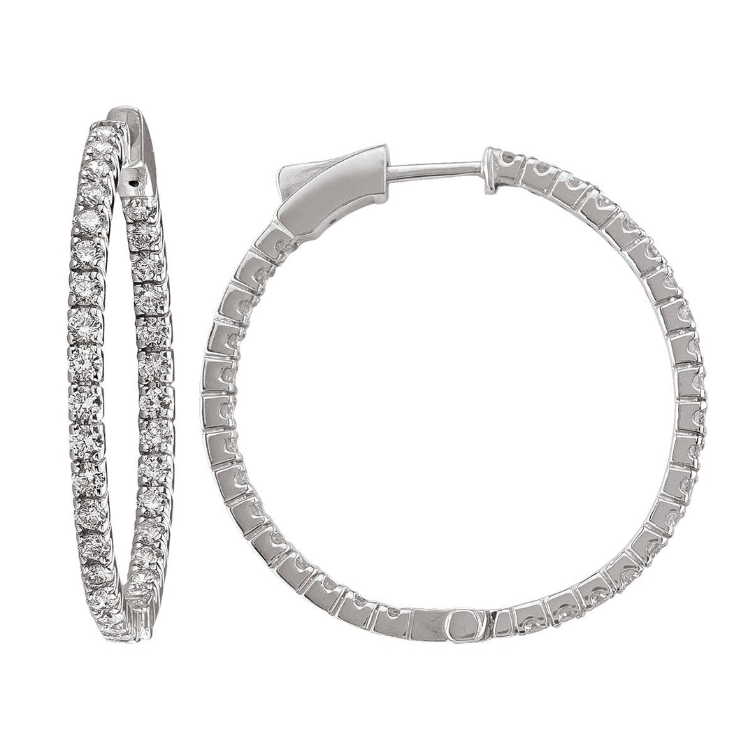 14K White Gold Diamond Inside Outside Hoop Earrings