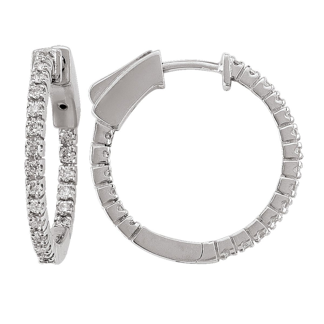 14K White Gold Diamond Inside Outside Hoop Earrings