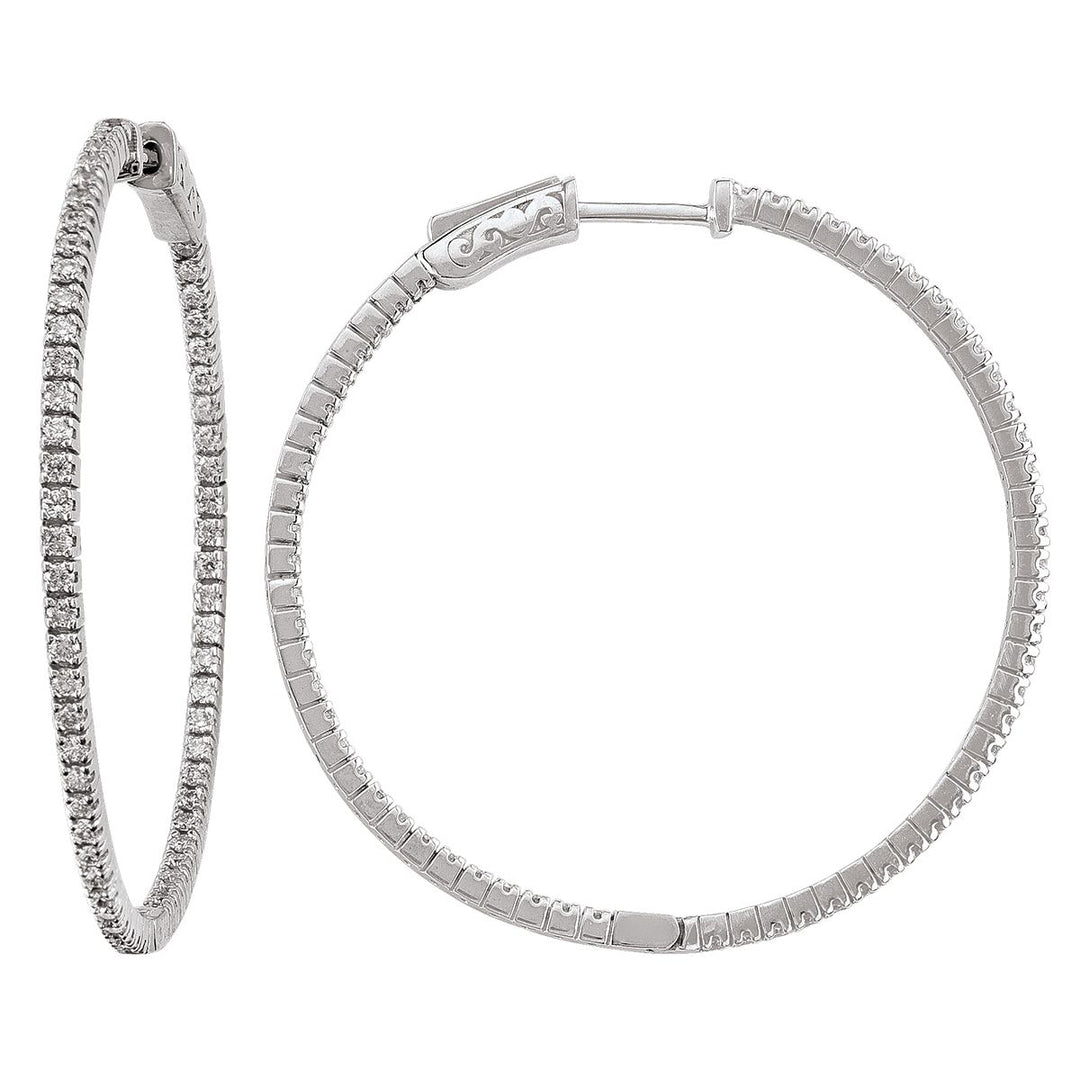 14K White Gold Diamond Inside Outside Hoop Earrings