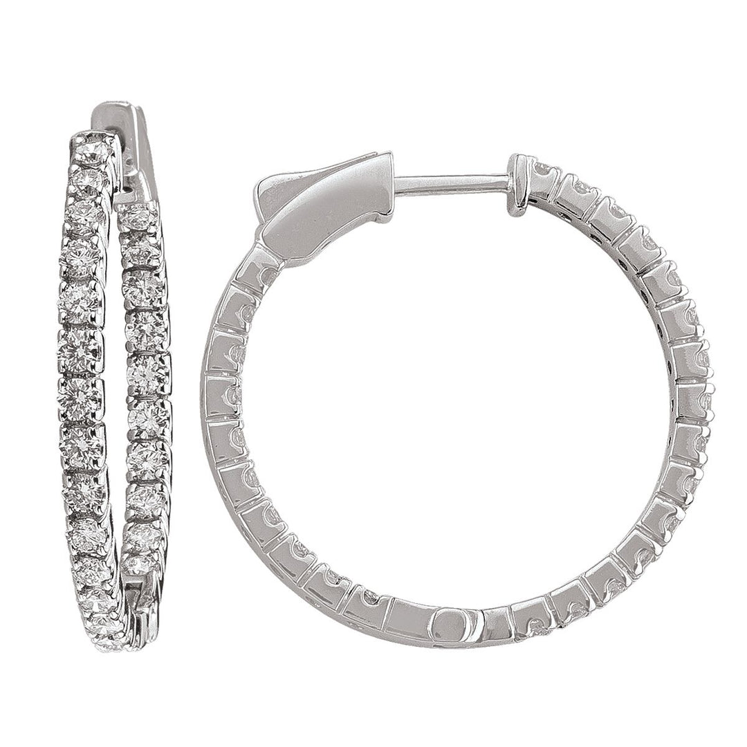 14K White Gold Diamond Inside Outside Hoop Earrings