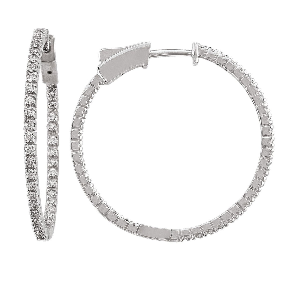 14K White Gold Diamond Inside Outside Hoop Earrings