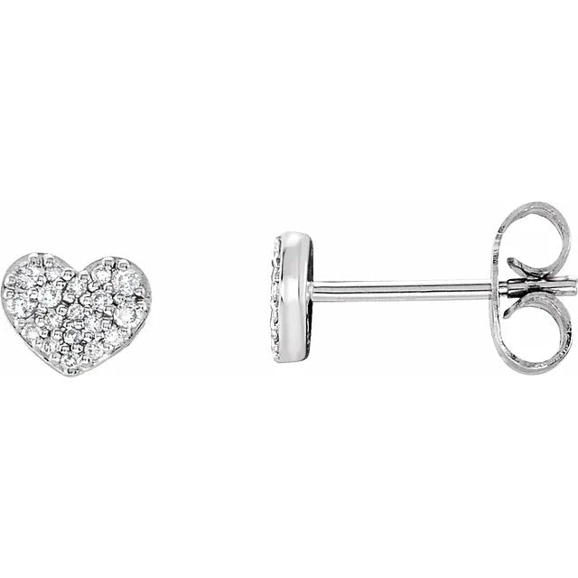 14K White Gold Heart Shape Diamond Stud Earrings