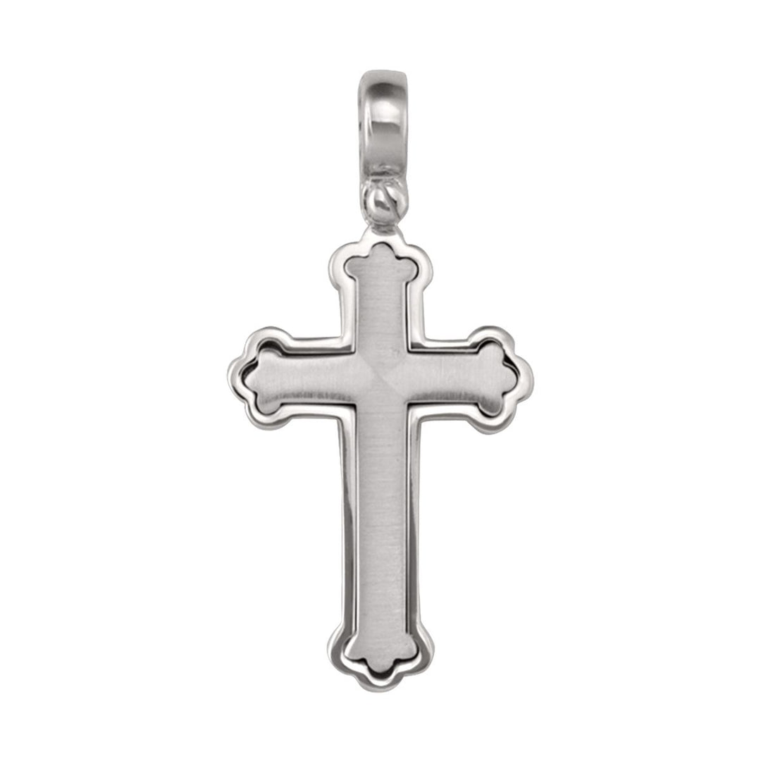 14K White Gold Satin Finish Scalloped Cross Pendant