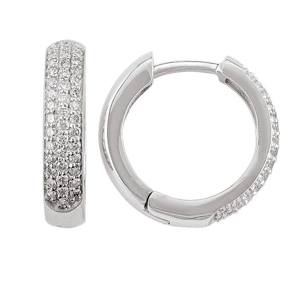 14K White Gold Three-Row Pave Diamond Huggie Hoop Earrings