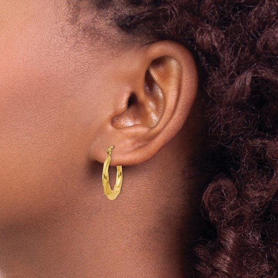 14K Yellow Gold Polished Twist Hoop Earrings - Hoop Earrings - Design Jewellers Edmonton