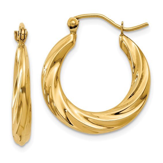 14K Yellow Gold Polished Twist Hoop Earrings - Hoop Earrings - Design Jewellers Edmonton