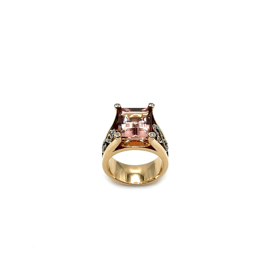 14kt. Stunning Morganite and Diamond Custom Ring