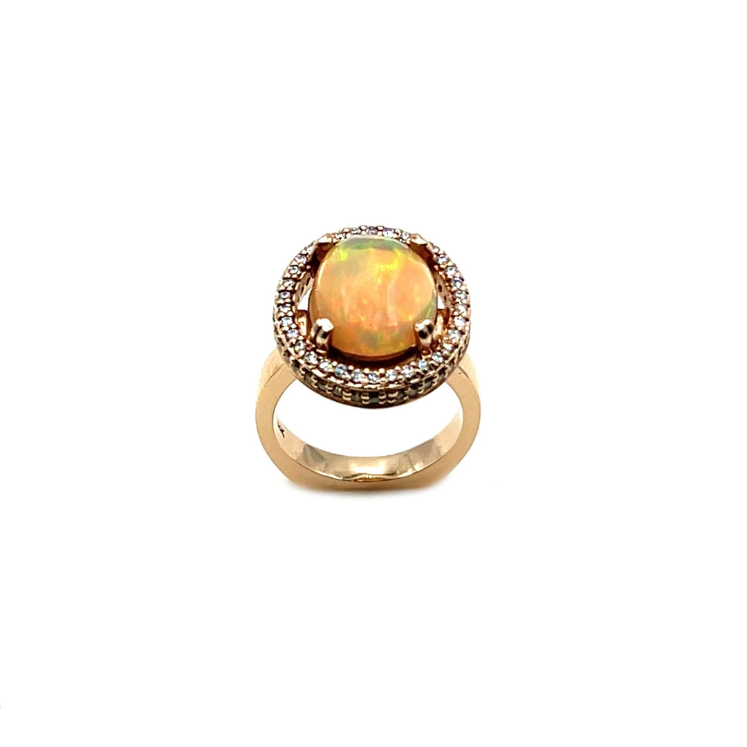 14kt. Stunning Oval Cut Ethiopean Opal and Diamond Ring