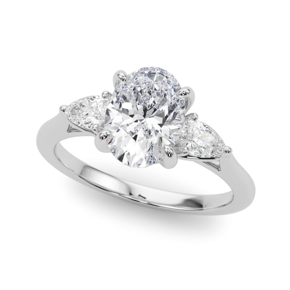 1.50CT 14K  3 Stone Oval and Pear Shape Diamond Ring