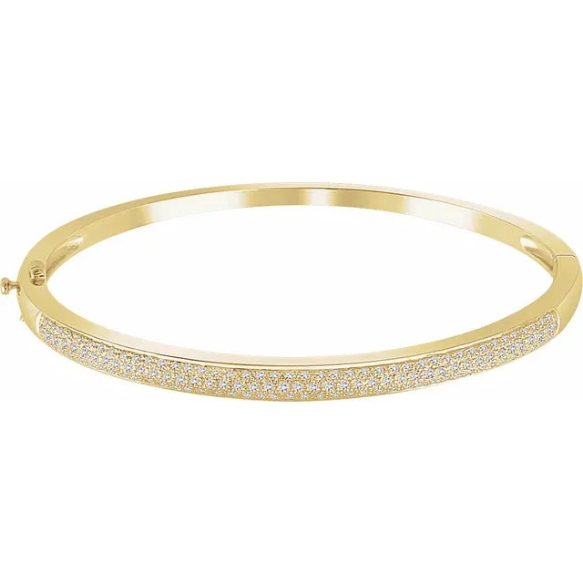 14K Gold Wide Diamond Pave Bangle - View 1