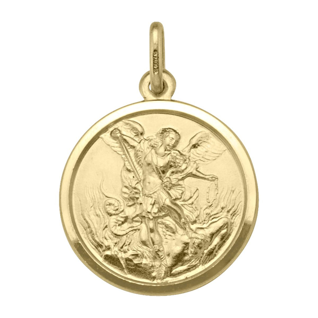 18K Gold Saint Michael Archangel Medal Pendant