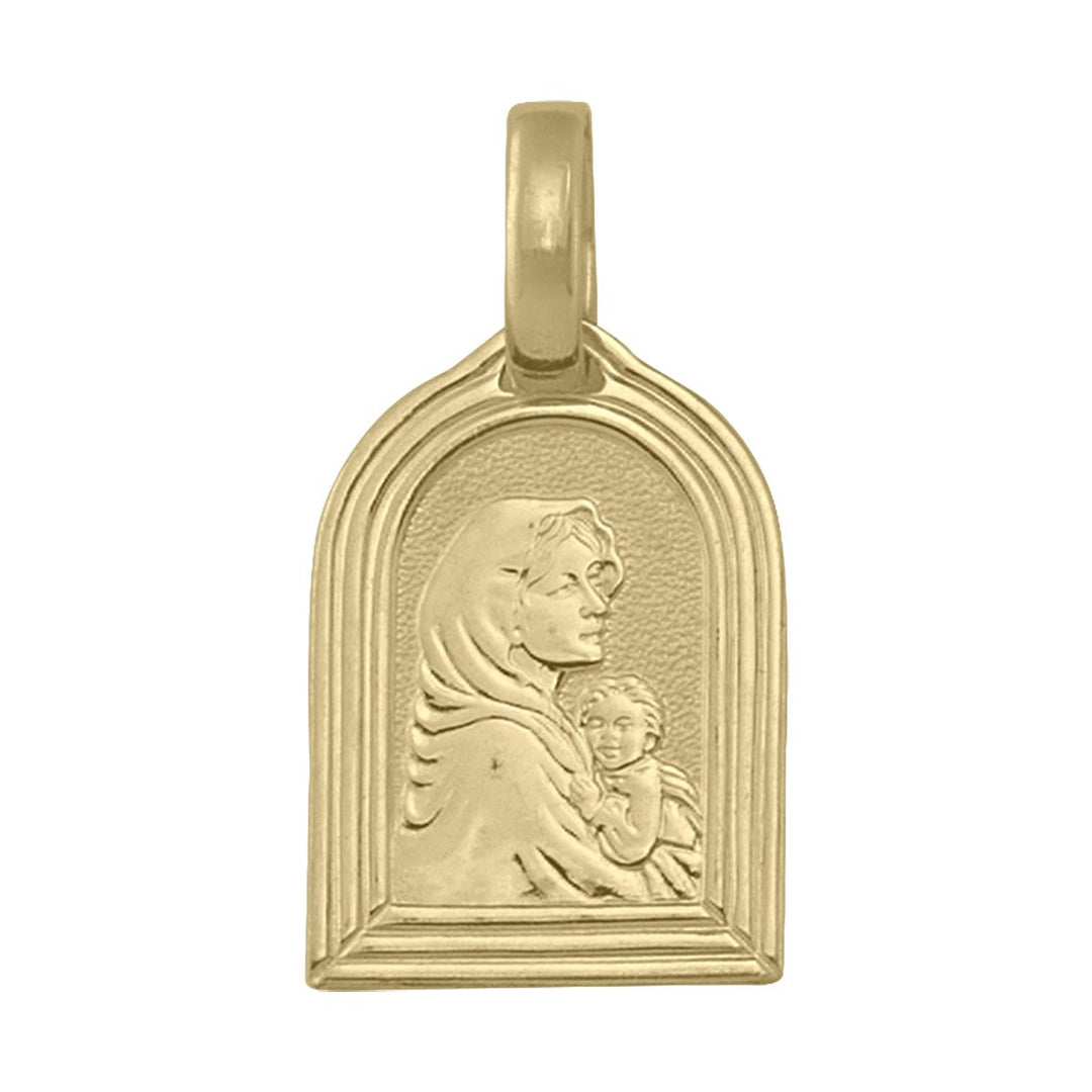 18K Gold Virgin Mary and Child Medal Pendant