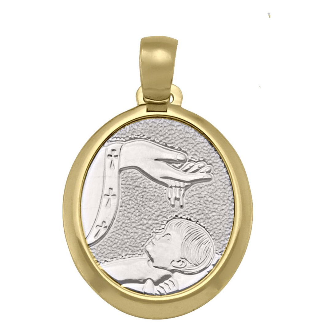 18K Two-Tone Gold Baptism Medal Pendant