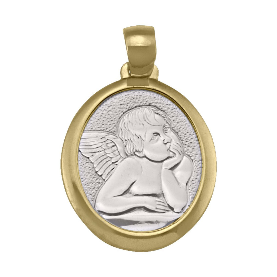18K Two-Tone Gold Cherub Angel Medal Pendant