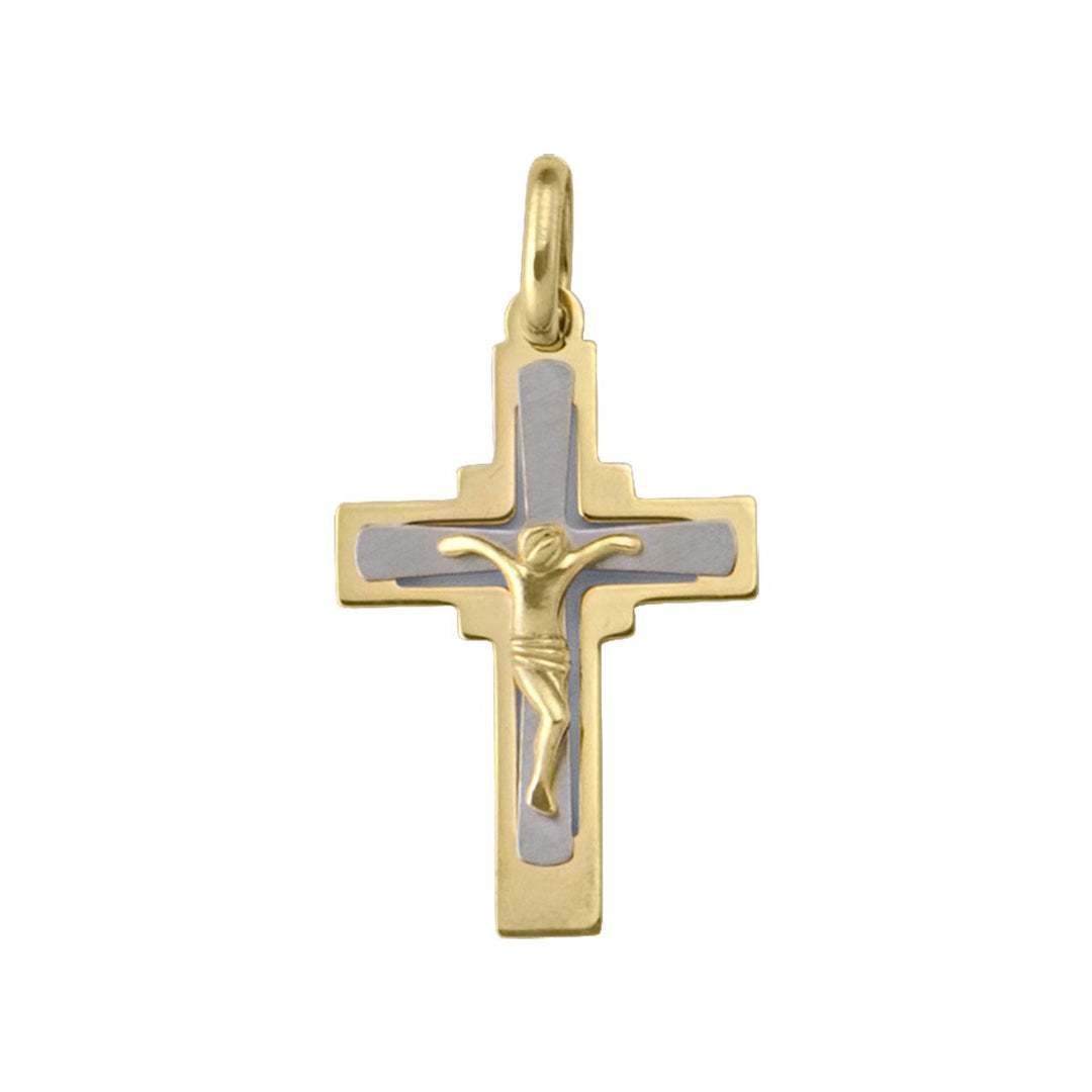 18K Two-Tone Gold Crucifix Pendant