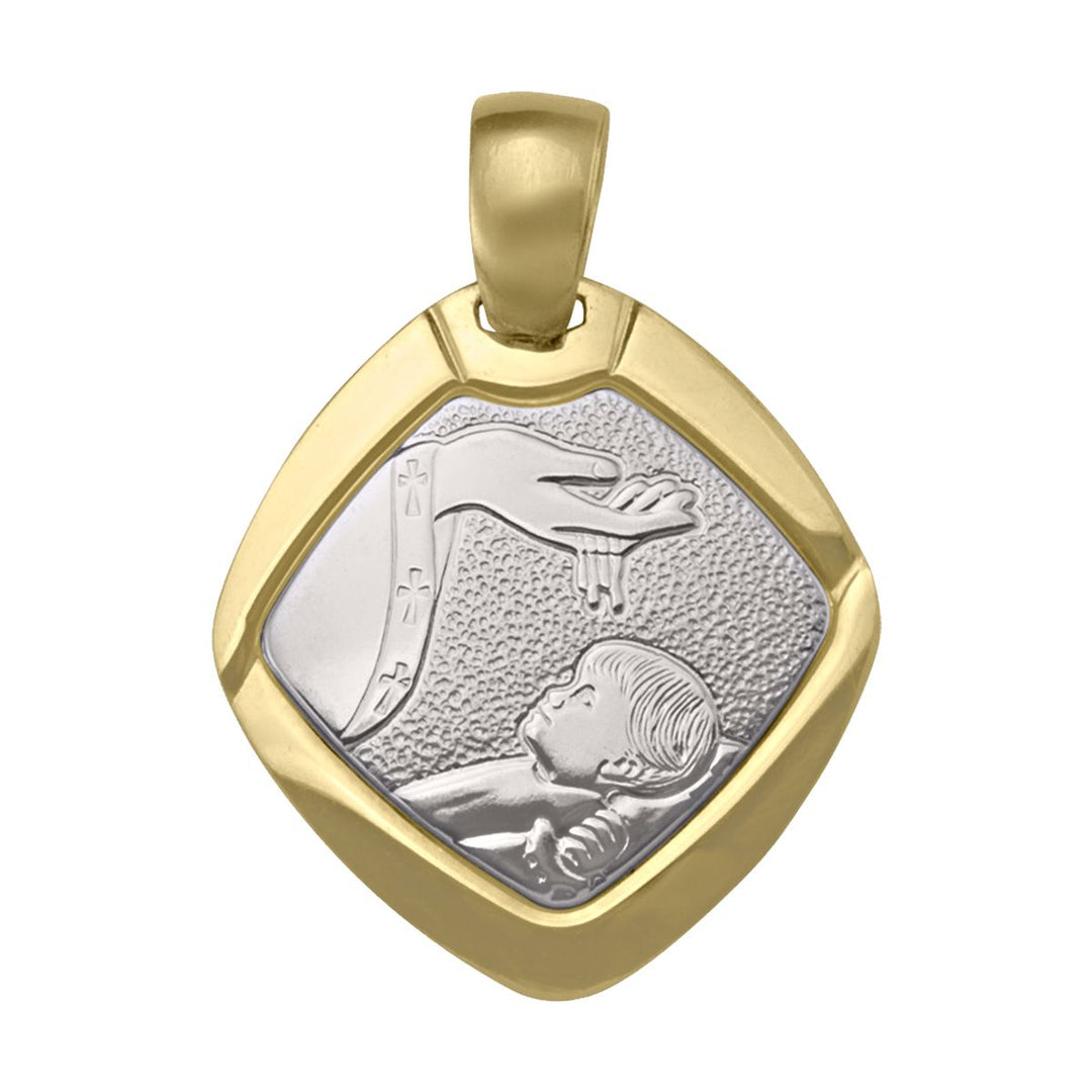 18K Two-Tone Gold Diamond-Shape Baptism Medal
